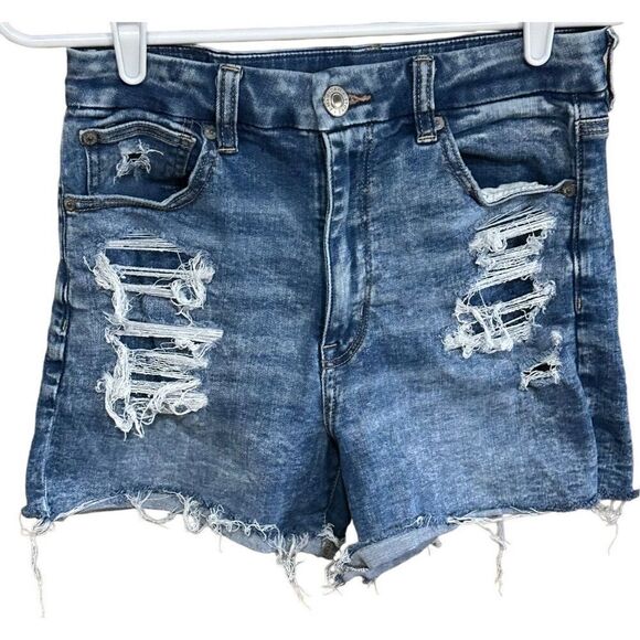 Women’s Distressed American Eagle Curvy High Rise Shortie Jean Shorts Size 6 - Picture 1 of 5